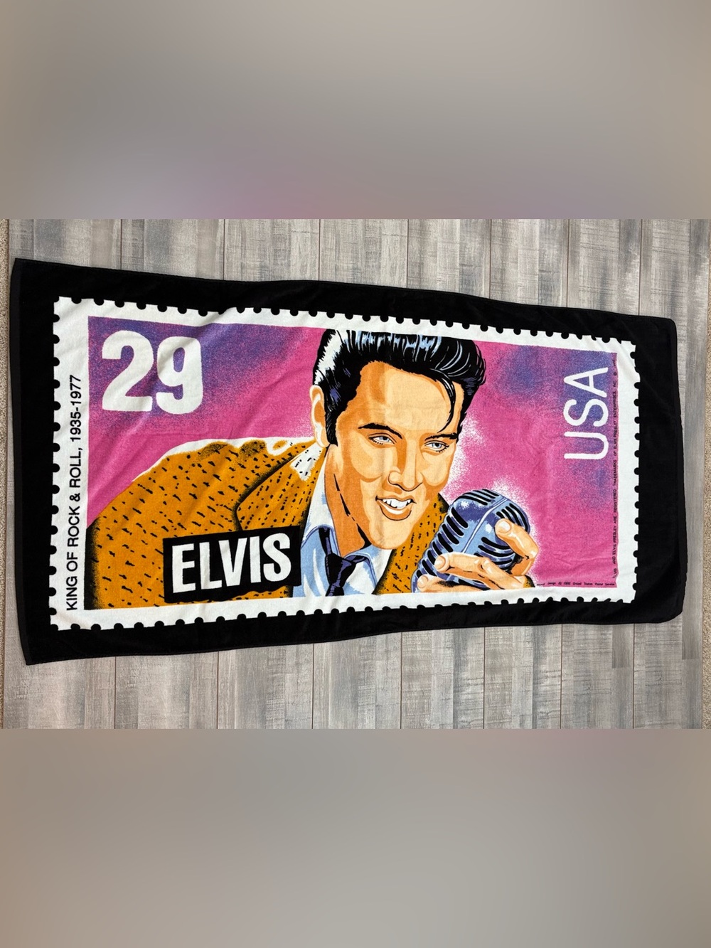 VTG Elvis Presley Beach Towel 29 cent 1992 Postage Stamp 29 x 58 Bath Pool Wrap